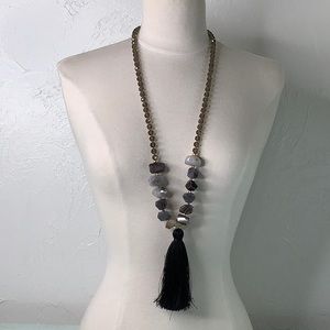 Love’s Affect Chunky Quartz Crystals and Tassel long necklace EUC